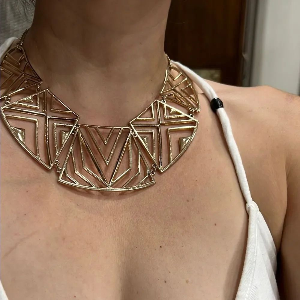 Lustrous Gold Geometric Statement Necklace